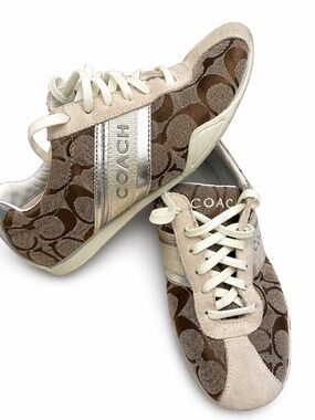 Coach Jayme Sneakers Signature Canvas Brown Khaki Size 5 Women Low Top - NO BOX